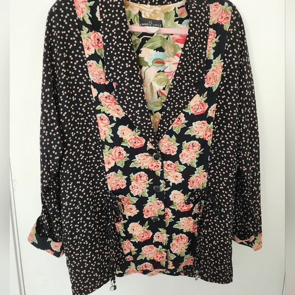 Vintage 90s Carole Little Oversized Pink Floral Blazer Oversized Crystal Beads - Picture 9 of 12